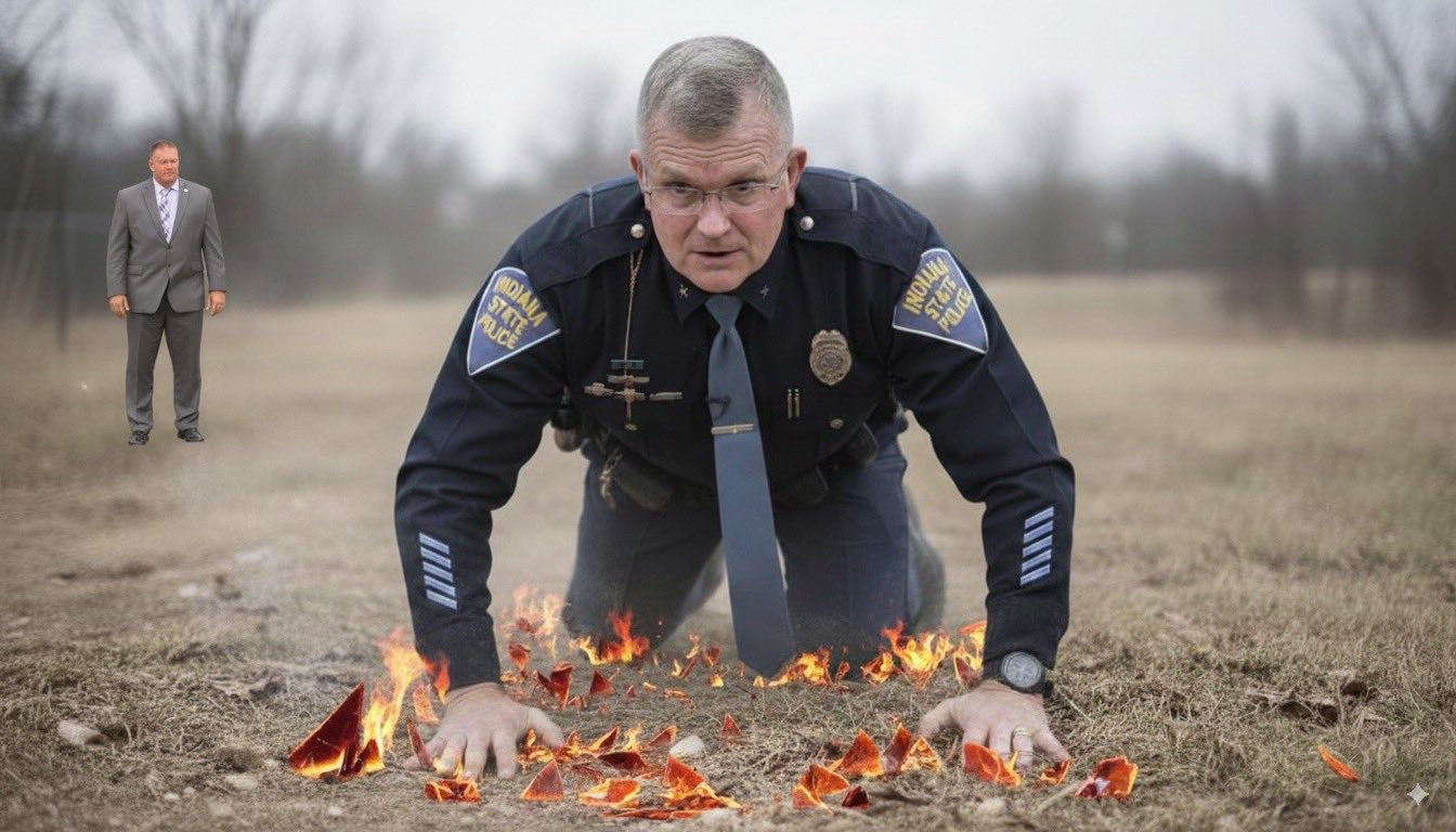 Doug crawlin over hot shards of glass